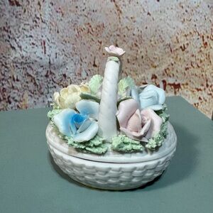 Vintage Lenwile Ardalt China Verithin Floral Easter Basket